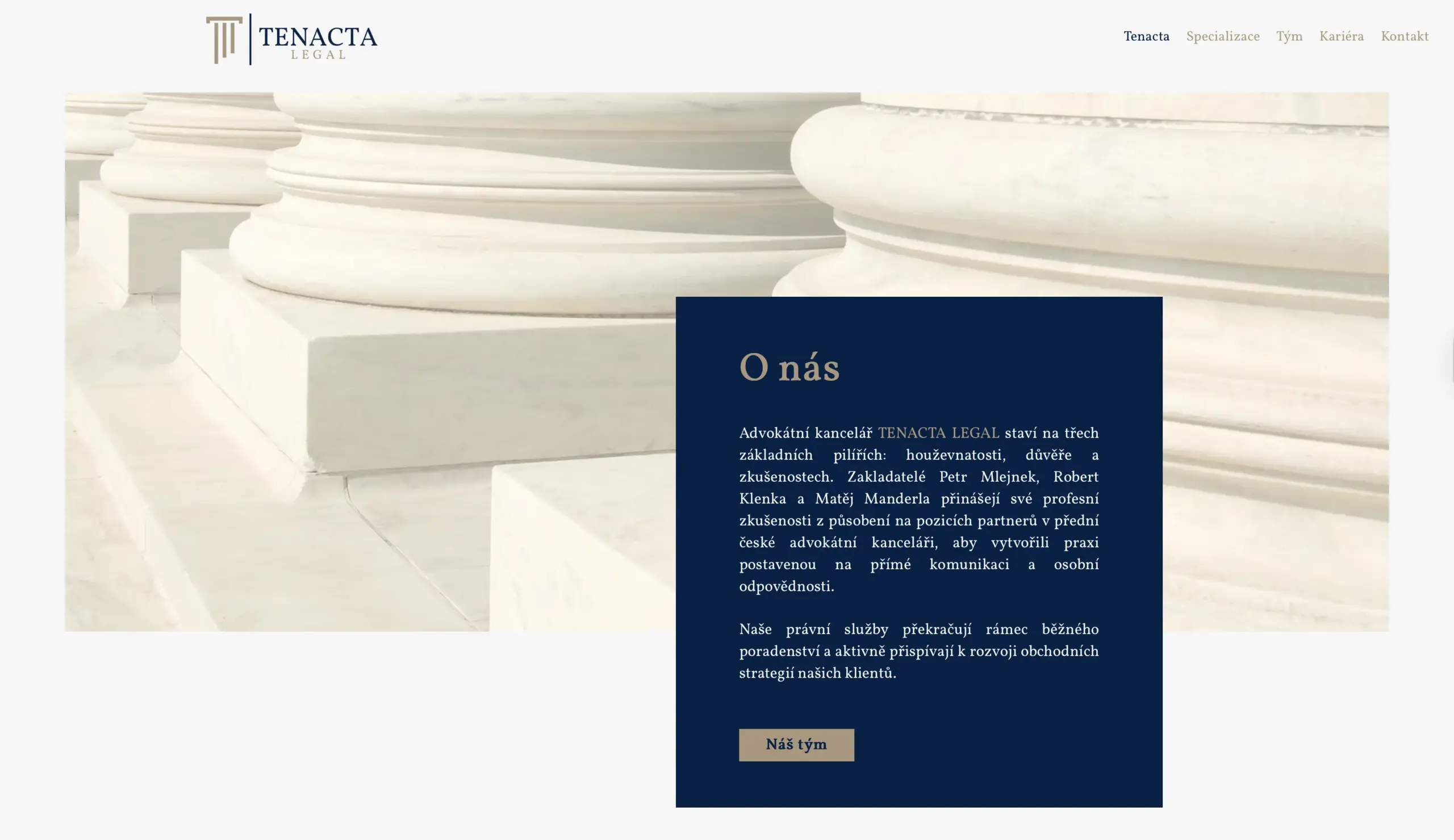 Úvodní obrazovka webu Tenacta Legal